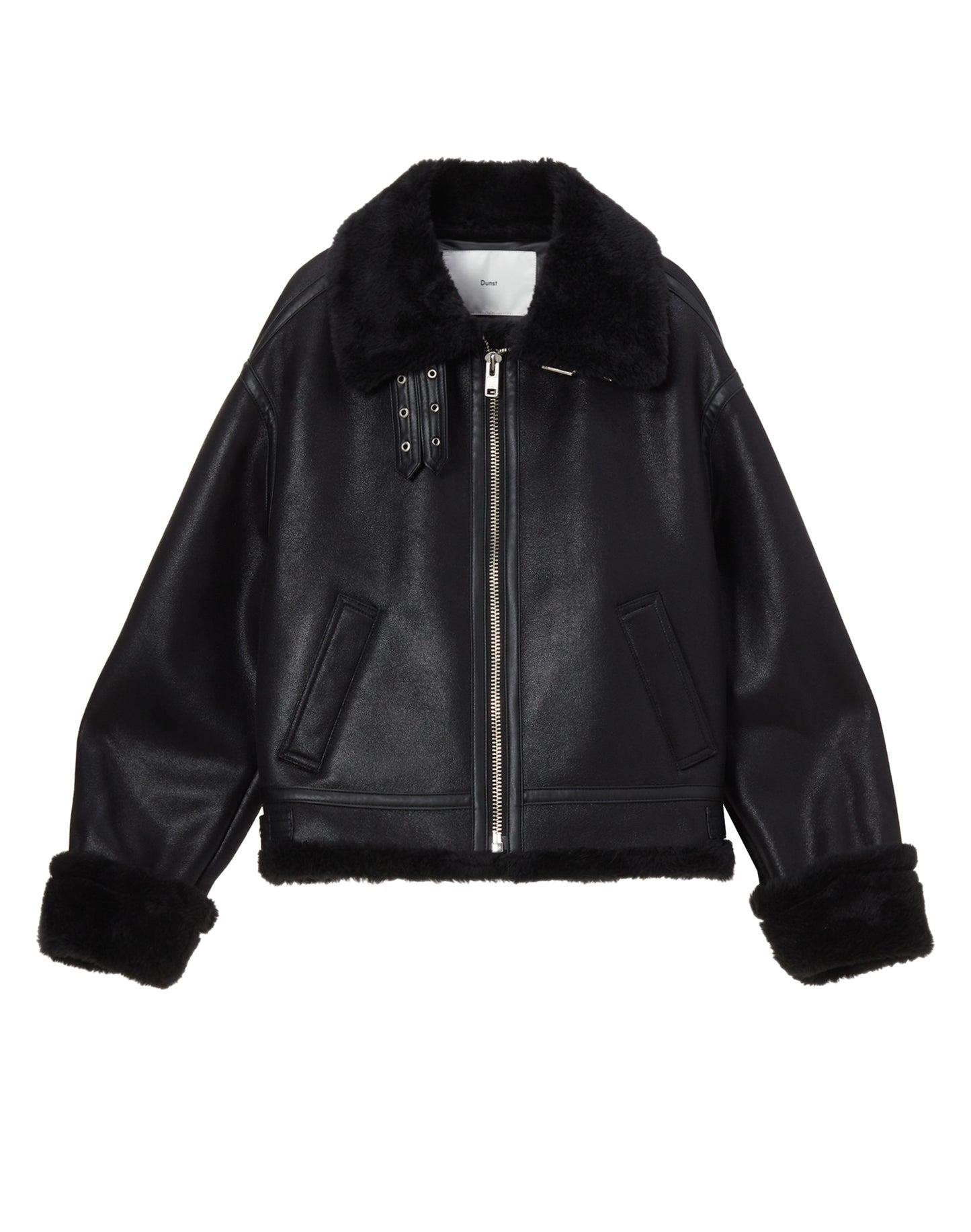 Unisex Loose Fit Line Shearling Jacket (Black)