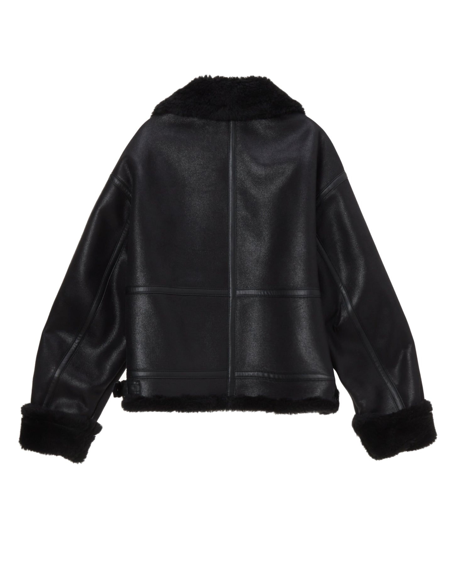 Unisex Loose Fit Line Shearling Jacket (Black)