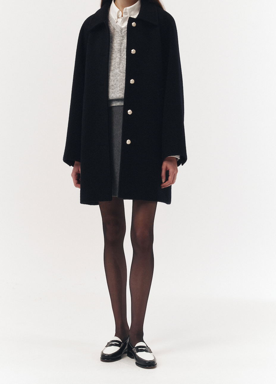 Leather Point A-line Mini Skirt (Charcoal Grey)
