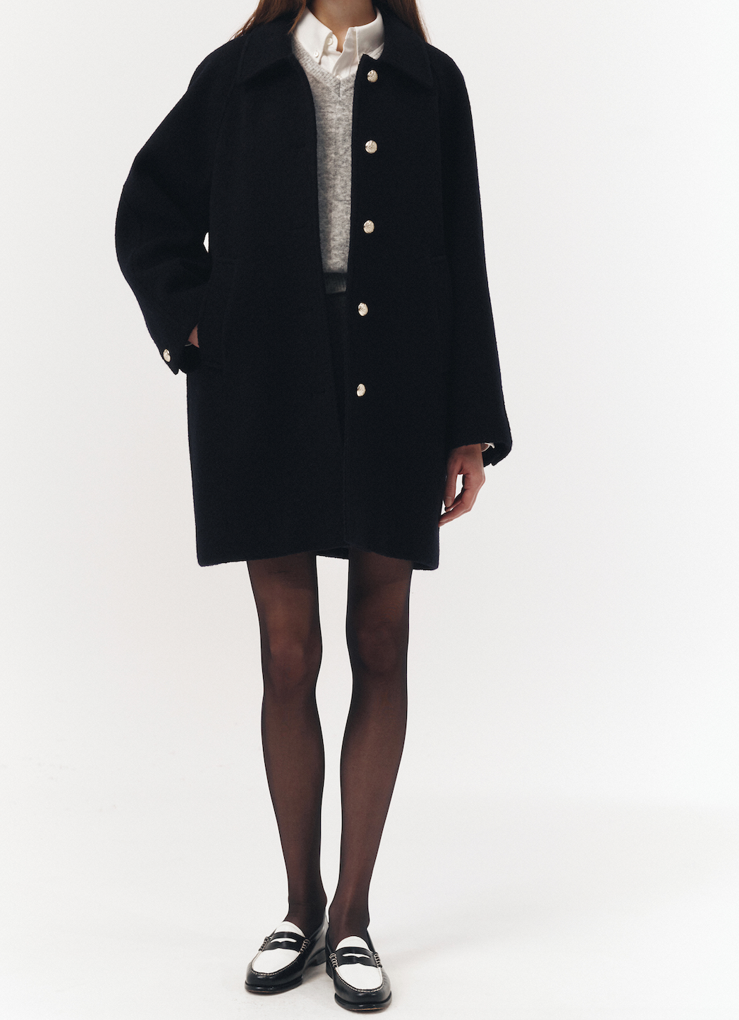 Leather Point A-line Mini Skirt (Charcoal Grey)