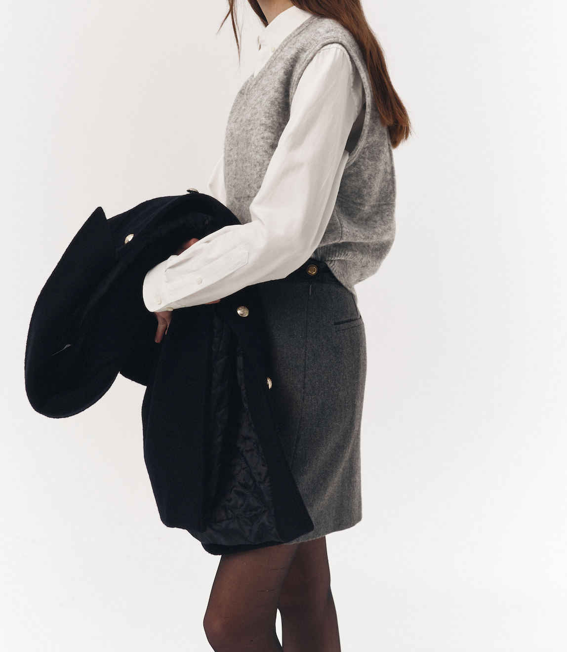Leather Point A-line Mini Skirt (Charcoal Grey)