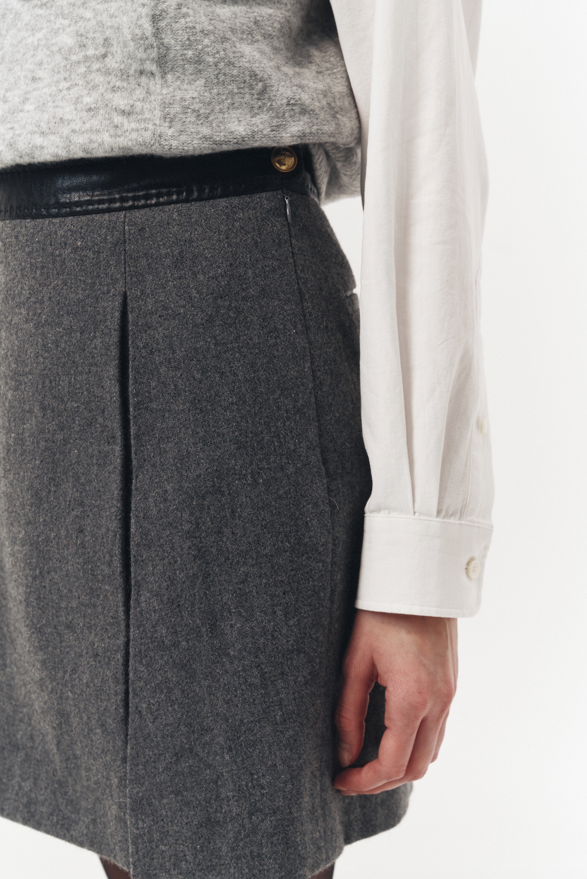 Leather Point A-line Mini Skirt (Charcoal Grey)