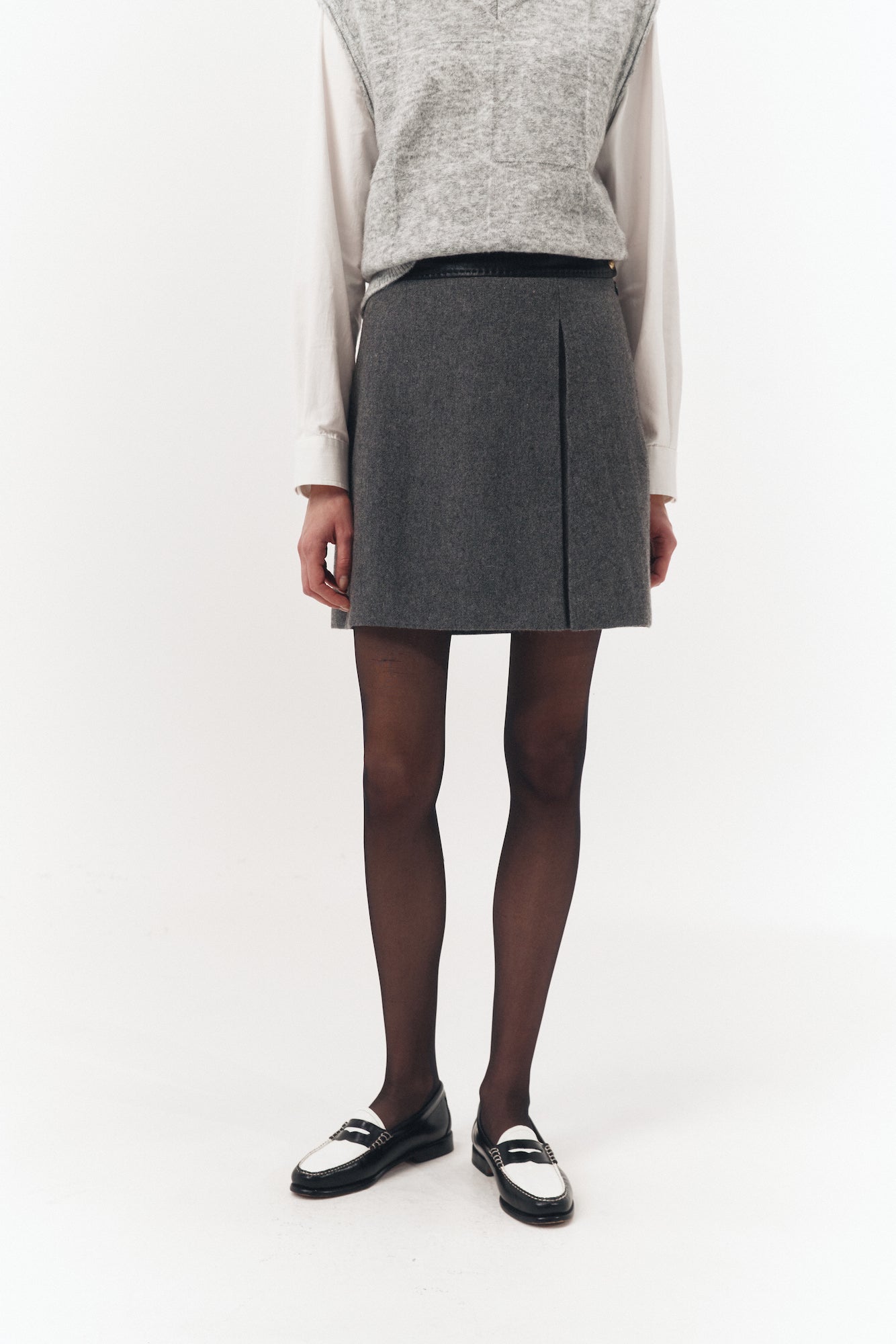Leather Point A-line Mini Skirt (Charcoal Grey)