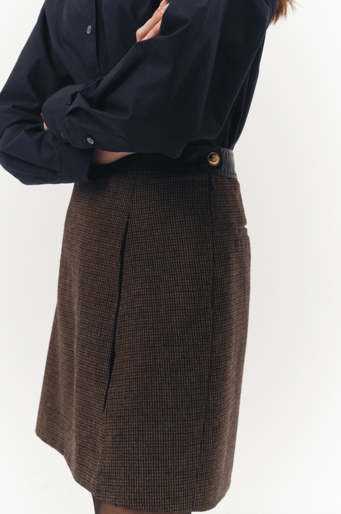 Leather Point A-Line Mini Skirt (Brown Check)