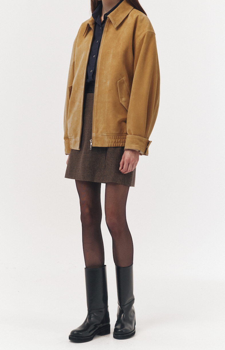 Leather Point A-Line Mini Skirt (Brown Check)