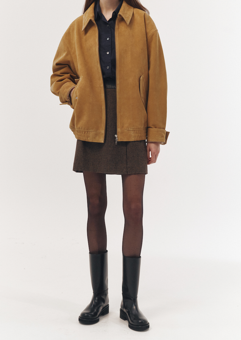 Leather Point A-Line Mini Skirt (Brown Check)
