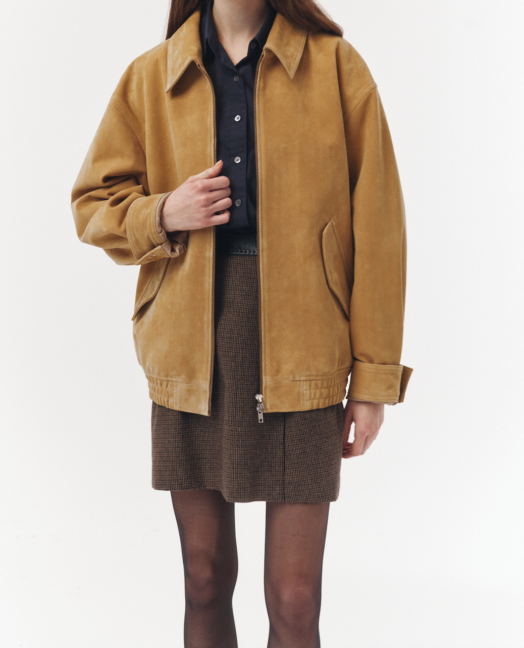 Leather Point A-Line Mini Skirt (Brown Check)