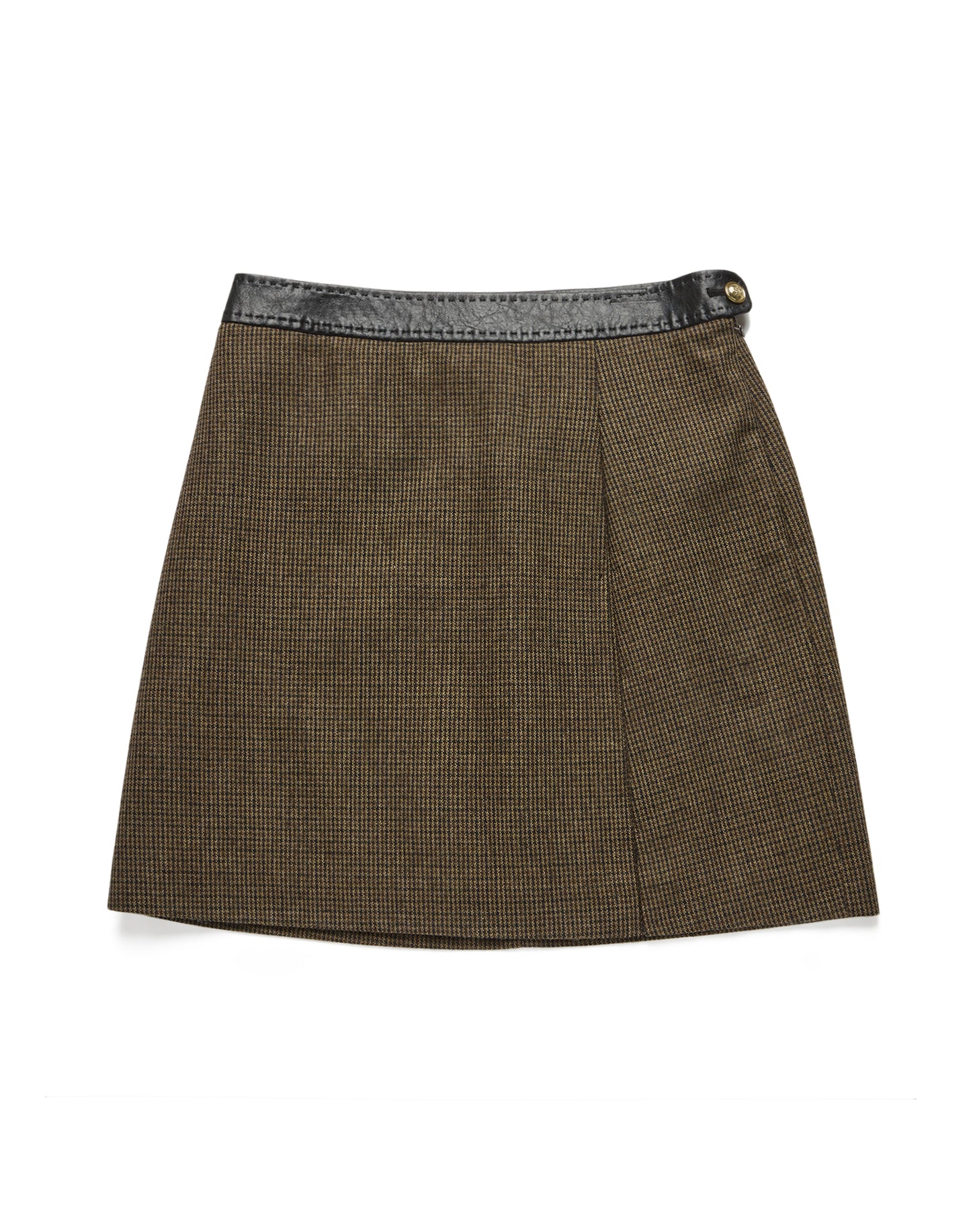 Leather Point A-Line Mini Skirt (Brown Check)