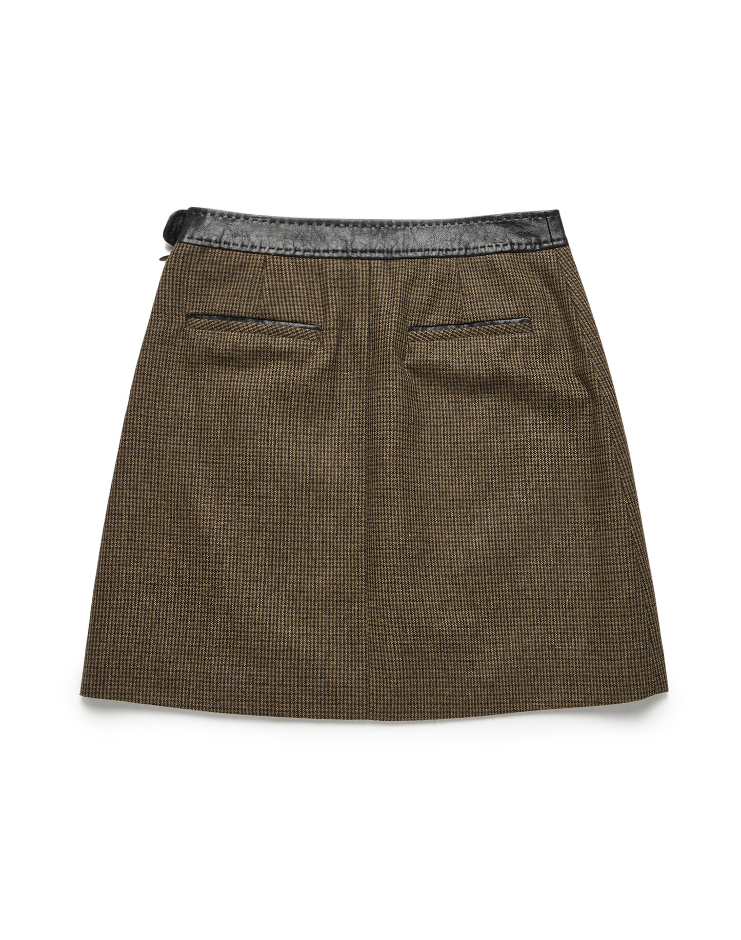 Leather Point A-Line Mini Skirt (Brown Check)