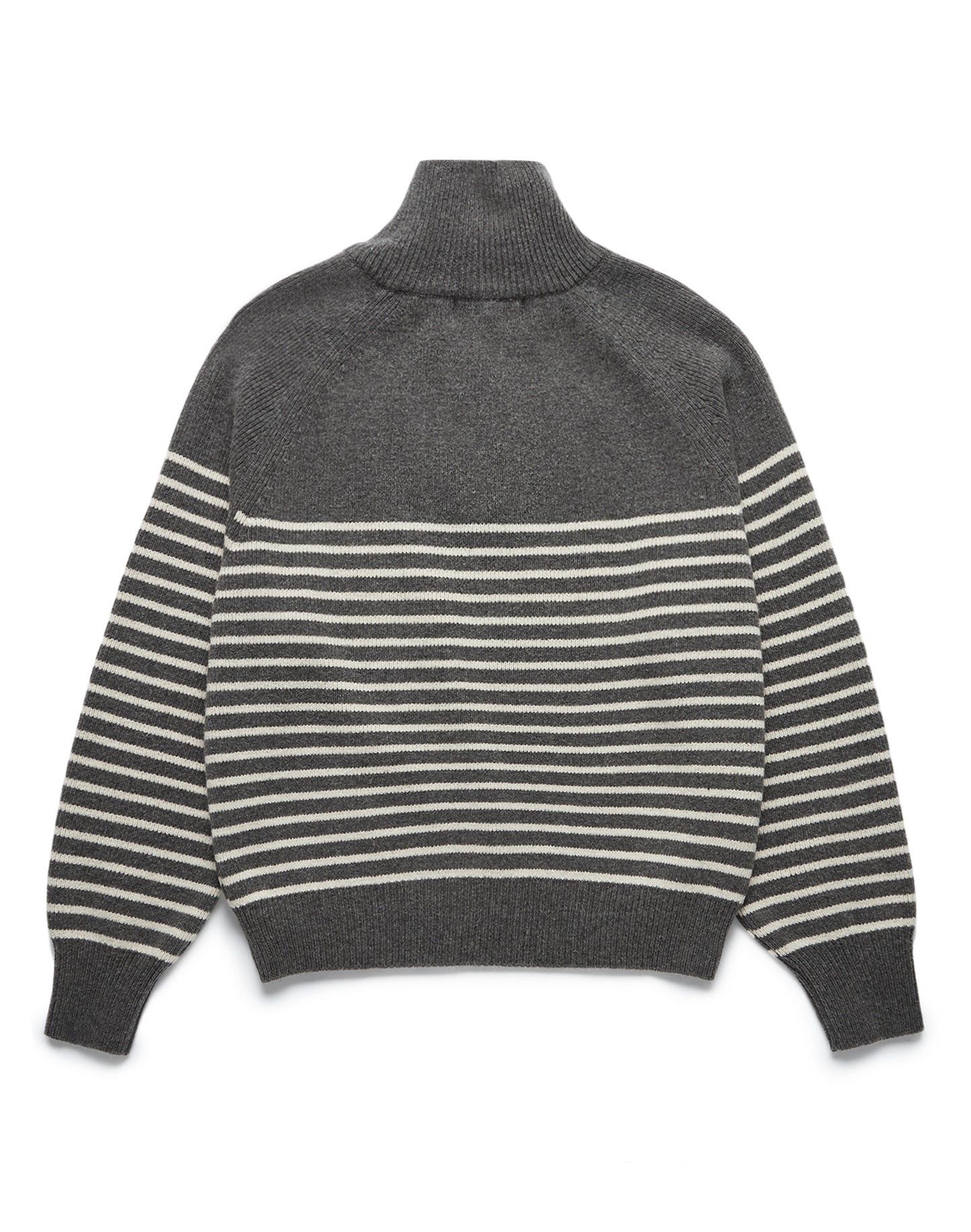 Unisex Half Zip-Up Stripe Knit (Charcoal Grey / Cream)