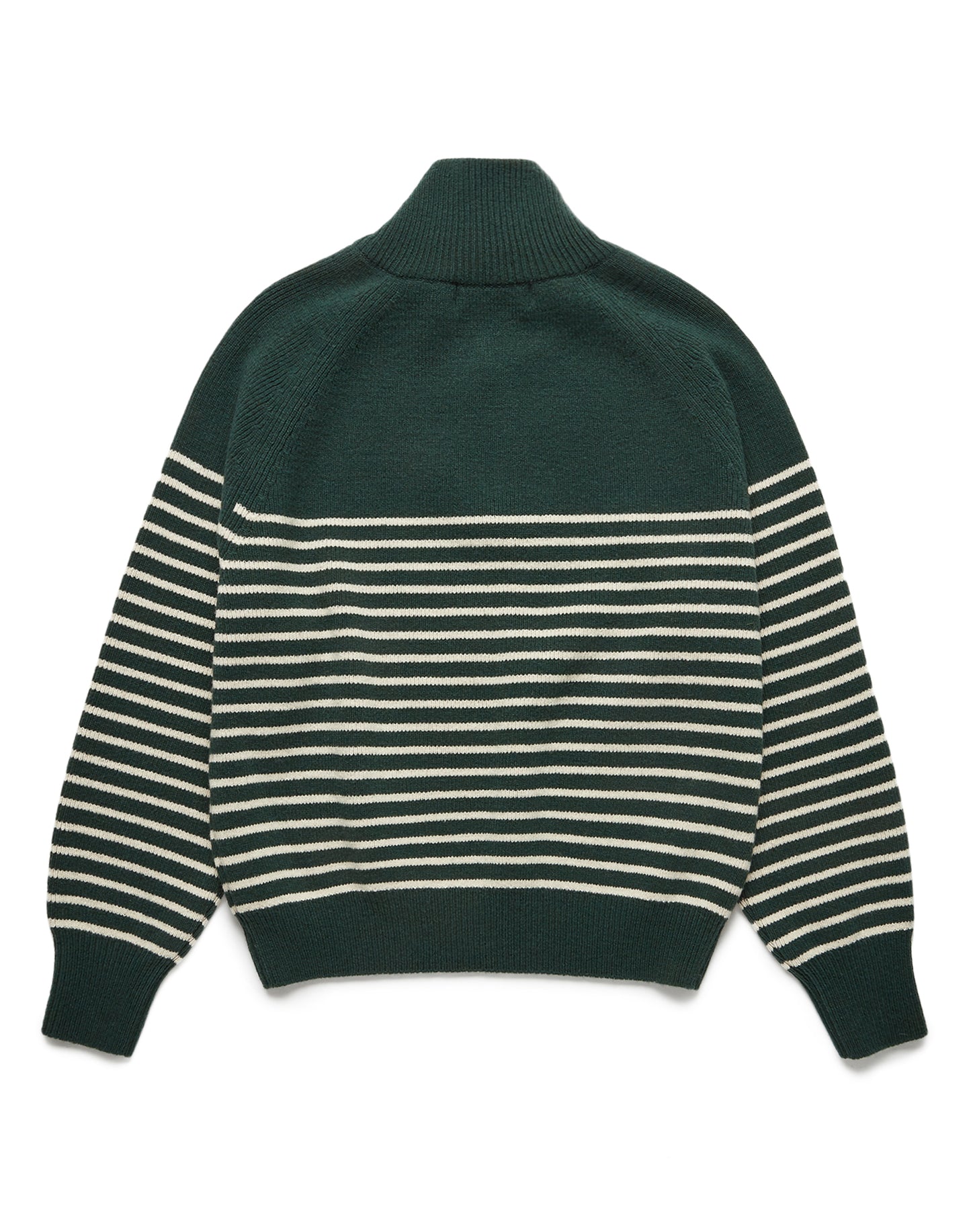 Unisex Half Zip-up Stripe Knit (Forest Green / Cream)