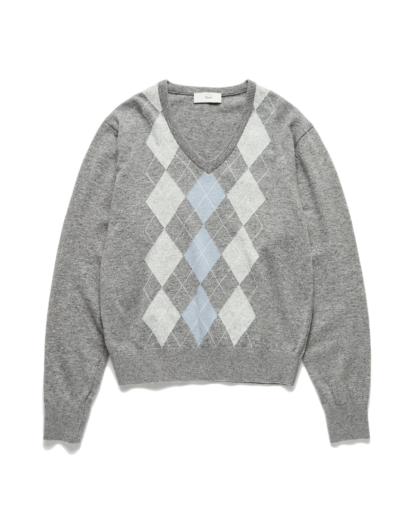 Unisex V-Neck Argyle Sweater (Grey)