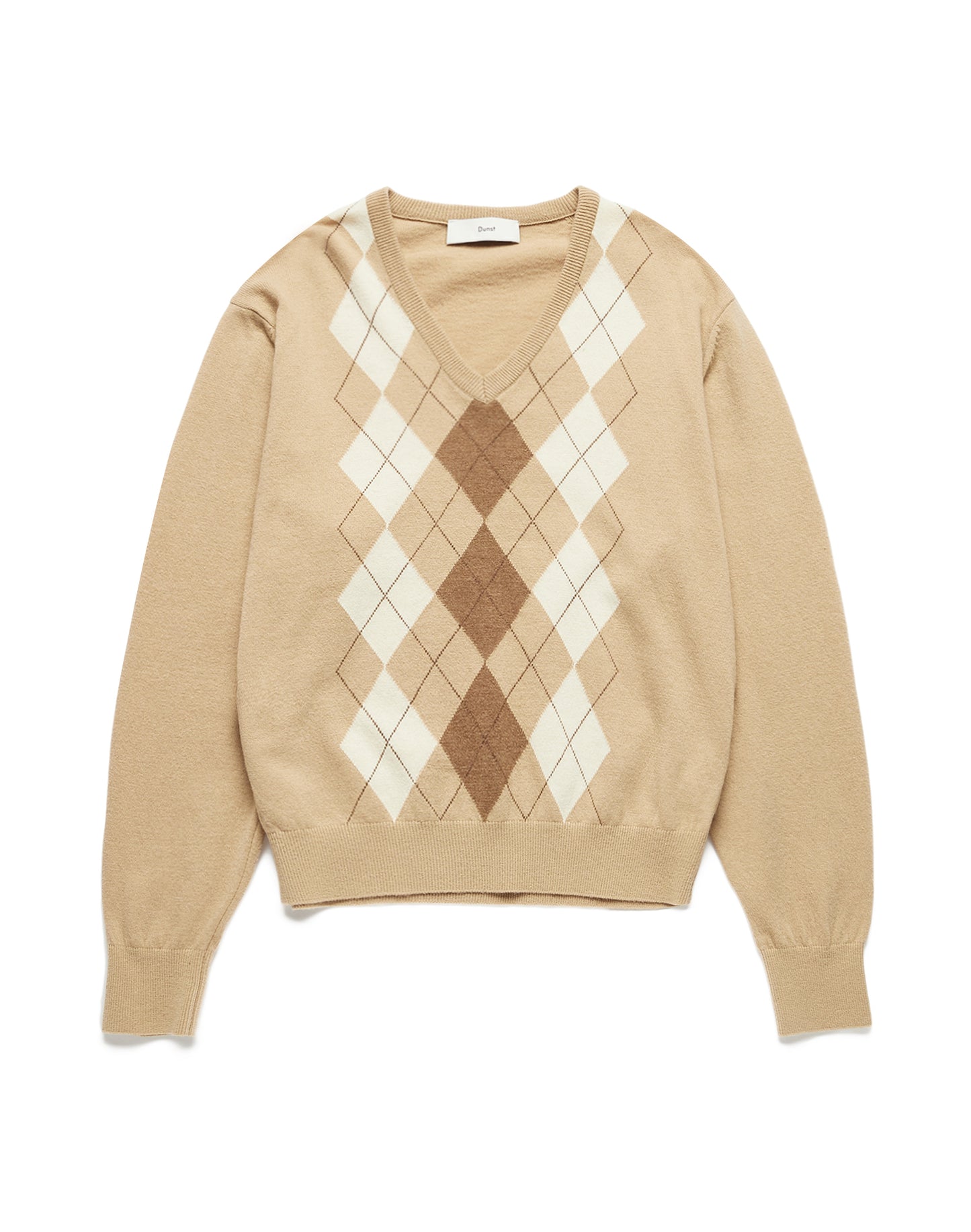 Unisex V-neck Argyle Sweater (Beige)
