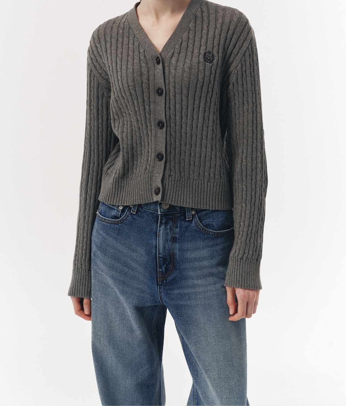 Crest Logo Cable Cardigan (Melange Grey)