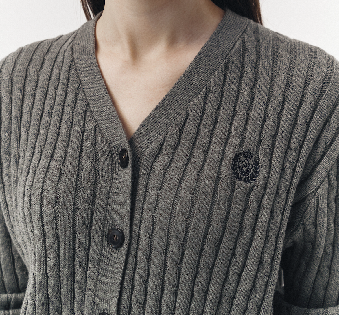 Crest Logo Cable Cardigan (Melange Grey)