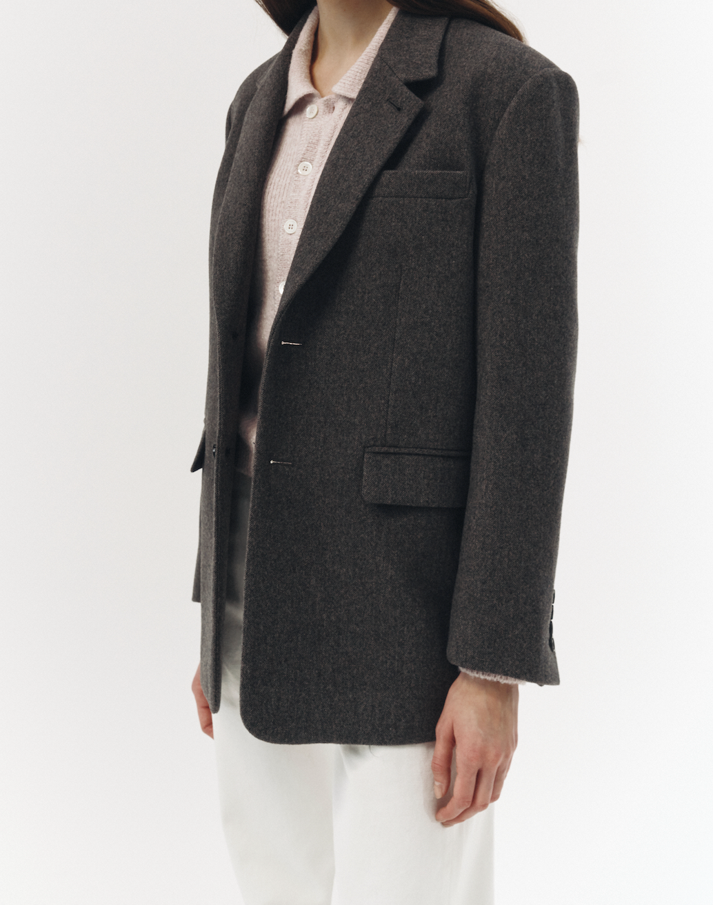 Unisex New Classic 2 Button Wool Blazer (Charcoal Herringbone)