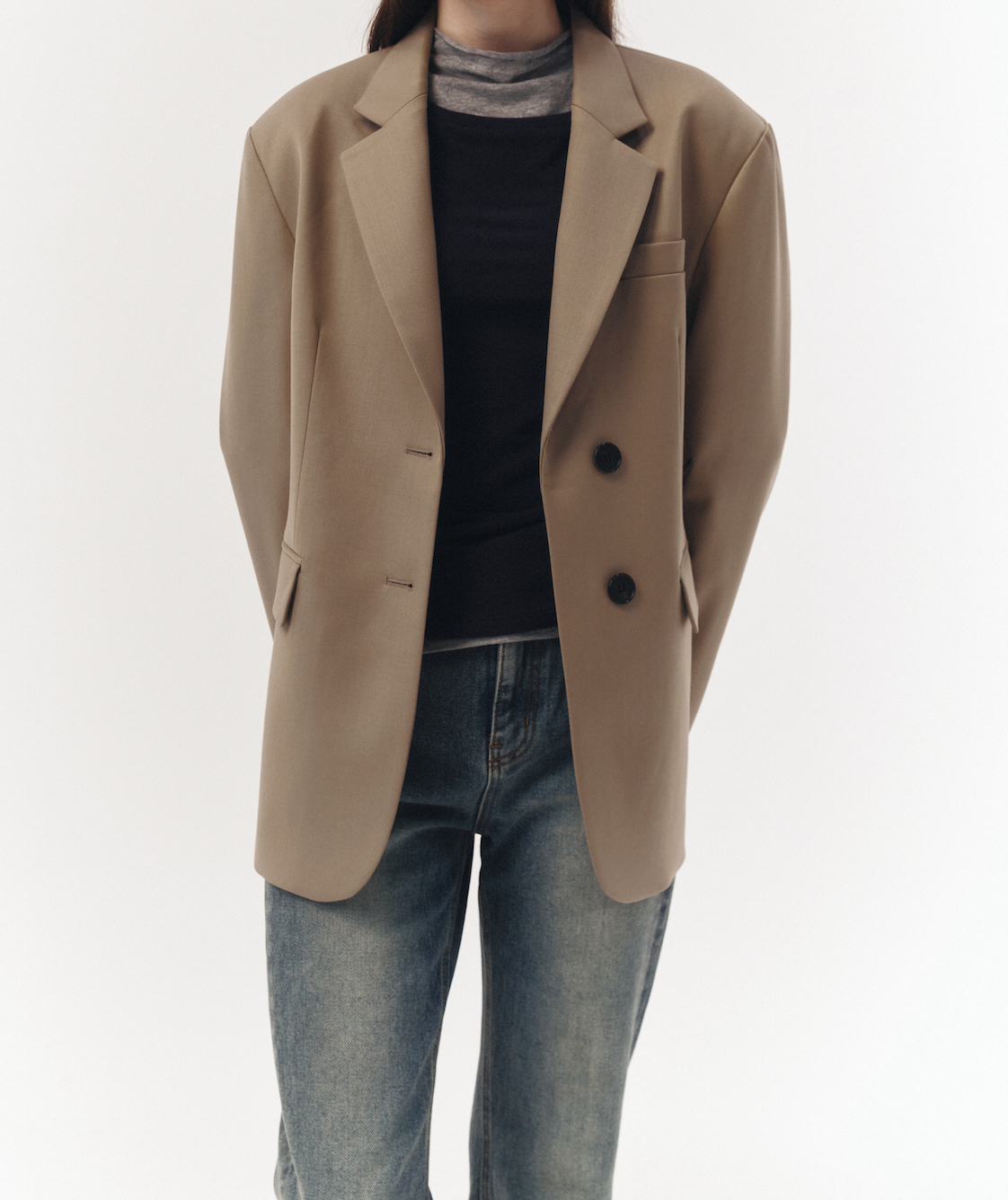 Essential 2 Button Wool Blazer (Sand Beige)