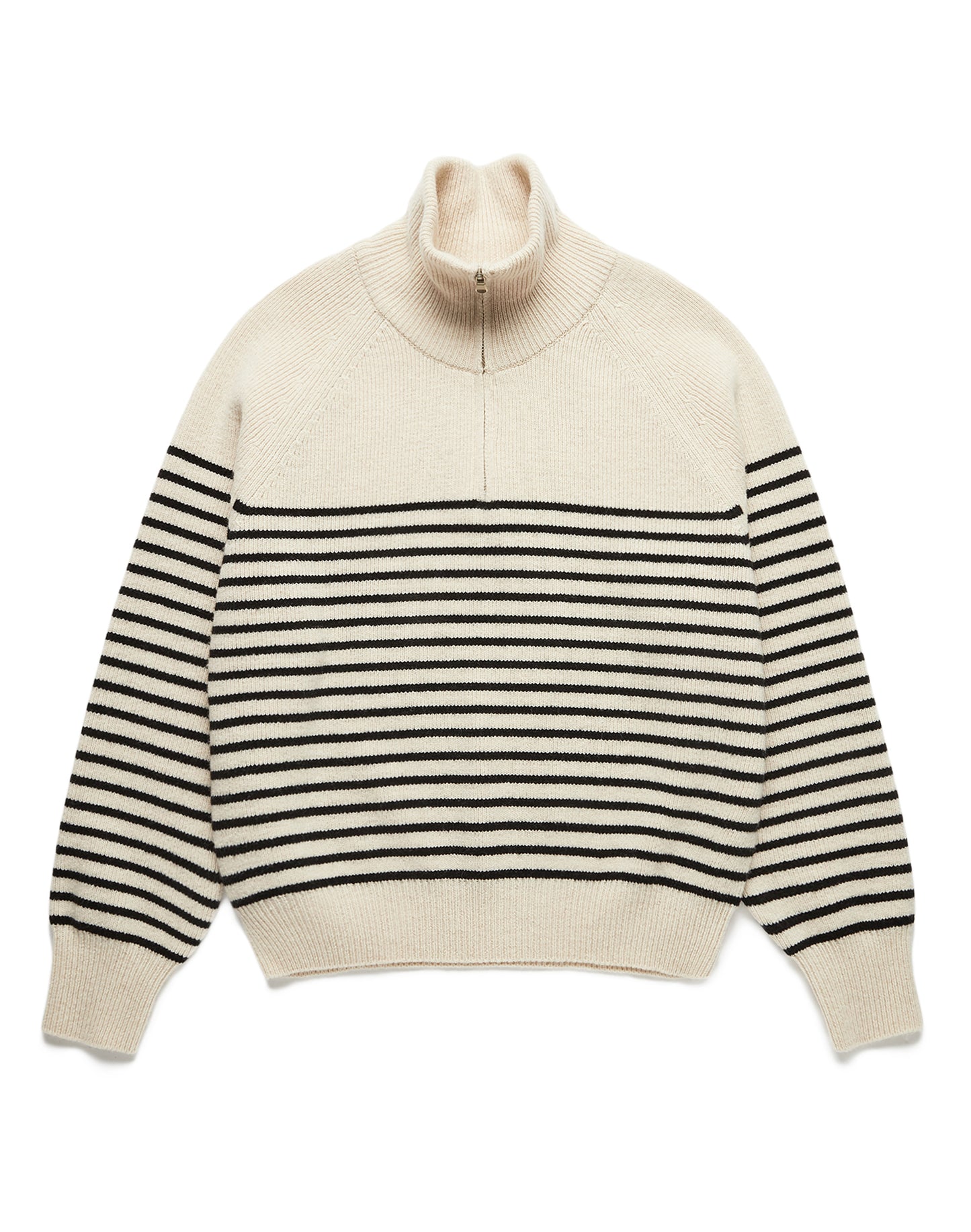 Unisex Half Zip-up Stripe Knit (Cream / Black)