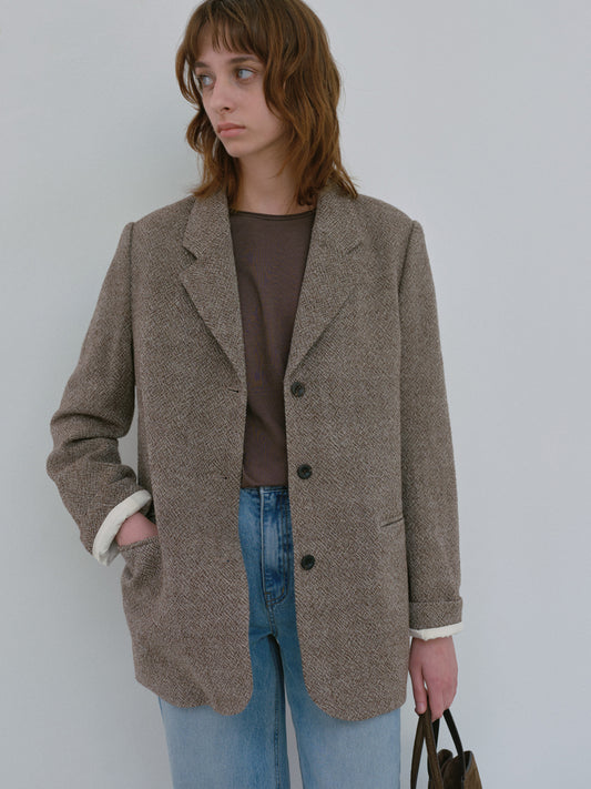 Wool Single Jacket (Brown)